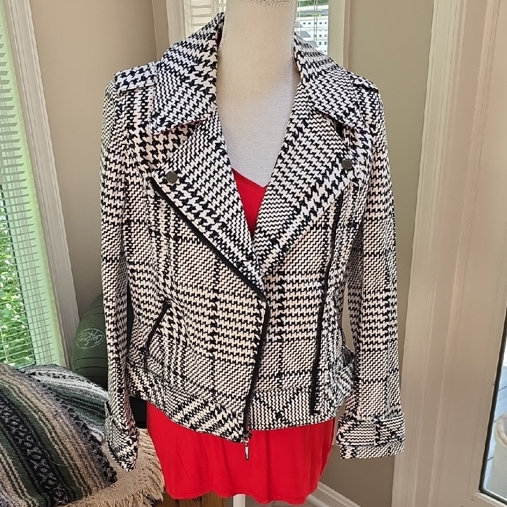 Houndstooth Motorcycle Jacket With Matching Red SS Top
